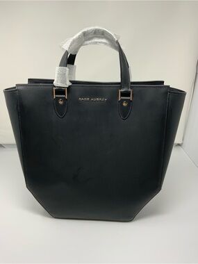 Sage Aubrey Lordes Black Leather Tote Bag Structured Carryall